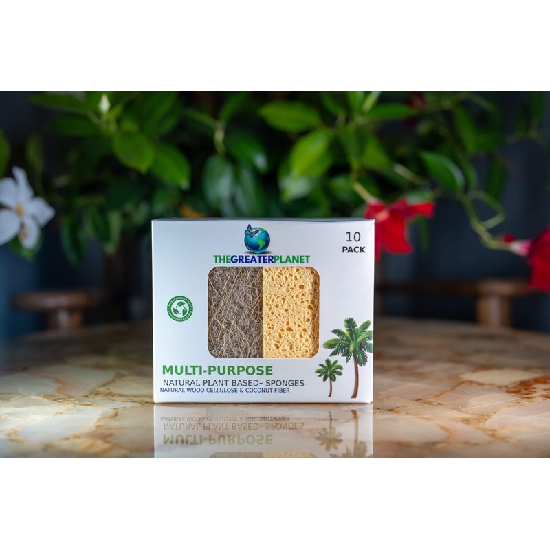 THEGREATERPLANET 10 Pck Biodegradable Sponges Kitchen Natural Dishes Plant Based