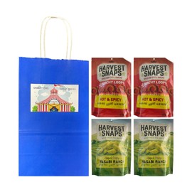 Big Top Deals USA Blue Paper Bag Bundle, 5.25x3.2x8, with Snaps Veggie Chips Wasabi Ranch & Hot and Spicy (2 Bags of Each Flavor) - 4 Pack Custom Bundle