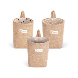 3 Stück Baumwolle und Leinen Storage Basket，Baumwolle Leinen Aufbewahrungstasch, Hängende Aufbewahrungstasche，Abnehmbar, Faltbar, Waschbar, für Die Wand, Tür, Badezimmer，Make-Up, Schlüssel