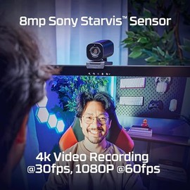 HyperX Vision S - Cámara Web, grabación de Video 4K a 30 fps, Campo de visión de 90°, Enfoque automático Sensible, Cable Hyperflex, Cuerpo de Aluminio