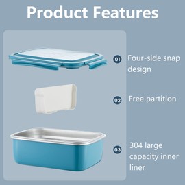 Large Capacity Lunch Box Lunch Box Slim Lunch Box for Kids and Adults Waterproof Leak Proof Lunch Box with Removable Compartments Stainless Steel Lunch Box Stylish Visually Attractive Lunch Box for