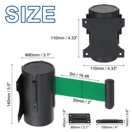 PATIKIL Fixed Wall Mount Retractable Belt Barrier, 16.4 Feet Fixed Retractable Belt Barrier with Steel Case for Crowd Control Grocery Retail Store Stadium, Black/Green