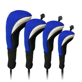 Headcover Set Driver Utility Fairway Wood DR FW UT Cover Net Set of 4 7 Colors with Rotating Counts (4 Piece Set (DR, 2 FW, UT), Blue)