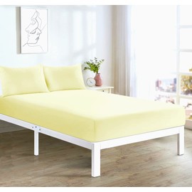 Comfort Collections Fitted Bed Sheet With FREE MATCHING 2 X PILLOW CASES Poly Cotton Percale Easy Care Plain Dyed Bed Sheet Lemon King