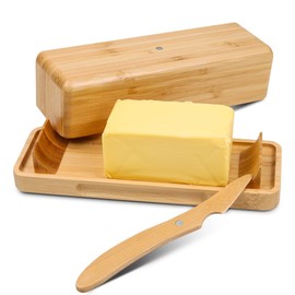 BEARDO DECOR Bamboo Butter Dish with Lid for Countertop Butter Container for Fridge Magnetic Butter Holder with Knife for East and West Coast Butter