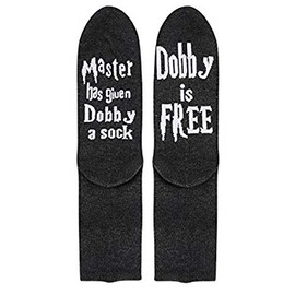 Dobby Socks, SweetGo Dobby Is Free Knitted Words Unisex Combed Cotton Novelty Funny Socks 1 Pack (Black-1 Pair, One Size)