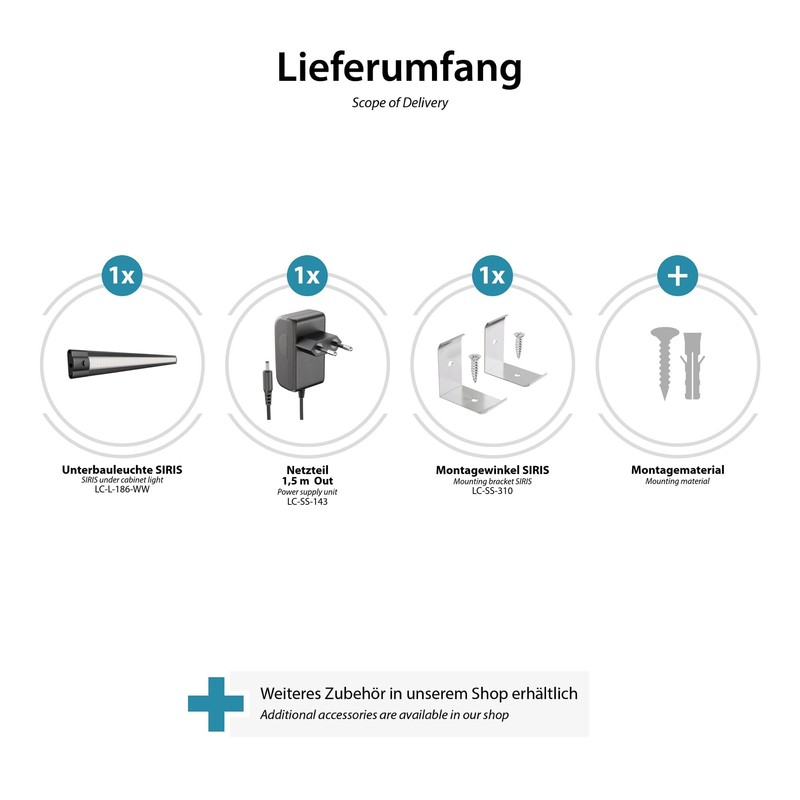 ledscom.de Siris LED Under-Unit Light Matte Black with Power Supply