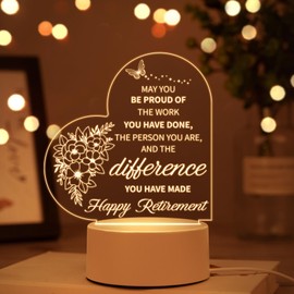 Vetbuosa Retirement Gifts for Women, Thank You Leaving Gifts Night Light, Heart-Shaped Retirement Gifts Lamps, Retiring Presents Ideas, Happy Retirement Gifts for Teacher Nurse Friend Colleagues