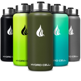 HYDRO CELL Stainless Steel Insulated Water Bottle with Straw - For Cold & Hot Drinks - Metal Vacuum Flask with Screw Cap and Modern Leakproof Sport Thermos for Adults (Army 32oz)