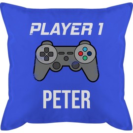 Cushion 50 x 50 cm - Gaming - Player 1 Controller Player One Gamer Gamer Daddling Partner Gift - 50 x 50 cm - Light Blue - Gaming Cuddly