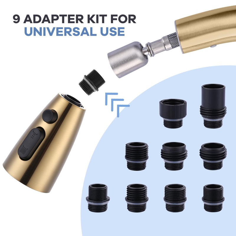 WOWOW Kitchen Faucet Head Replacement Gold, 3 Function Pull Out