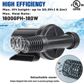 OYO WATER 2600GPH Submersible Outdoor Inline Pump for Pond, Garden Waterfall, Fountain - High Head Water Circulation for Koi Fish Pond