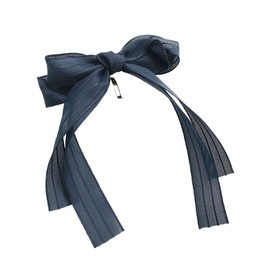 VINGTAINE Striped Long Ribbon Pony Hook Hair Cuff Hair Hook Hair Accessories Navy H7468-NY-