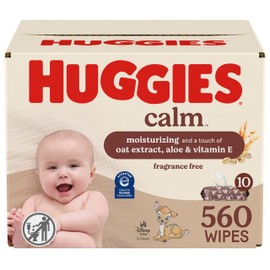 Huggies Calm Baby Wipes, Unscented, Hypoallergenic, 10 Push Button Packs (560 Wipes Total)
