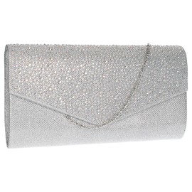 Swanky Swans Women's Montary Glitter Diamante Envelope Clutch Bag Clutch Silver (Silver) ,3x14x27 cm (W x H x L)