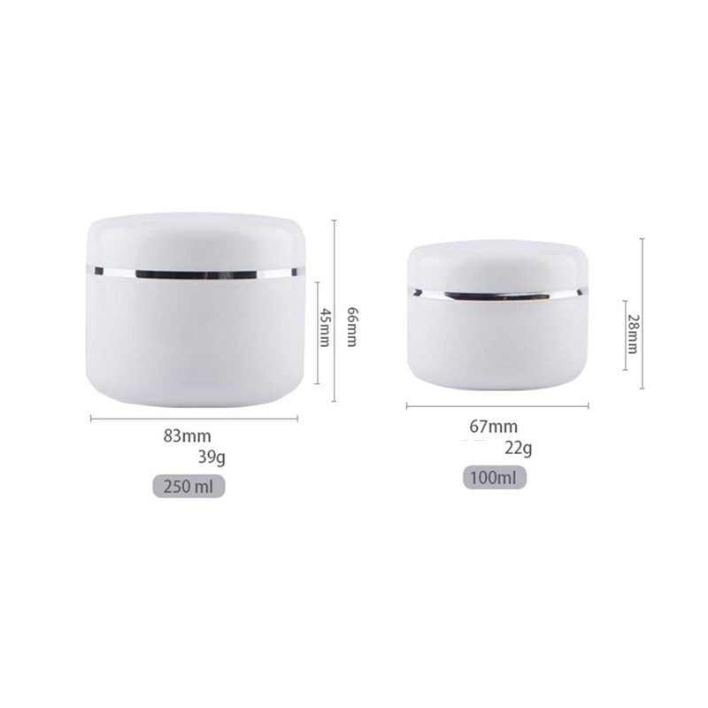 Bamboopack 3 x 250ml White Plastic Cosmetic Containers with Silver