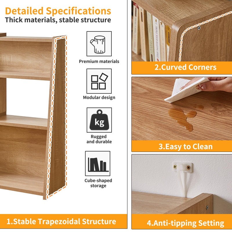 Aibiju Expandable Bookcase, 3-Tier Ladder Open Storage Bookshelf, Storage Organizer