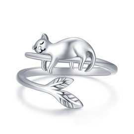 JUSTKIDSTOY Cat Ring 925 Sterling Silver Cute Animal Adjustable Open Ring Kitty Cat Jewelry Gifts for Women s Pet Lovers