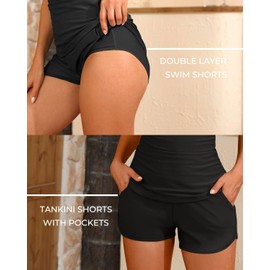 CheChury Womens Tankini Sets with Shorts 2 Piece Swimsuits Padded Blouson Swim Tops Ladies Tankini Swimwear Sets UK Sporty Tankini Set,Black,XL