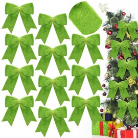 Hollowfly 12 Pcs Lime Green Christmas Bows 5.9 Inch Green Faux Fur Christmas Wreath Bows Xmas Elf Tree Bows for Xmas Tree Ornament DIY Craft Decoration Wedding Holiday Party
