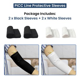 EDWERD Arm PICC Line Sleeve Protector - Breathable Elbow Cast Cover for Nursing Care, Fits Arm Circumference 9"-14" (White+Black, 4 Pcs)