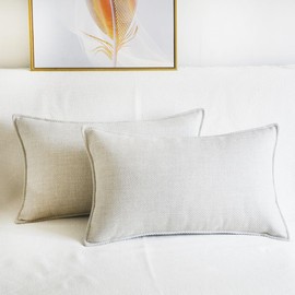 Lutanky Linen Cushion Covers Pack of 2 Elegant Rectangle Throw Pillow Cases for Sofa Bedroom Home Decoration with Invisible Zipper Beige (30 x 50 cm, 2 Pieces)