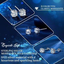Moissanite Stud Earrings ,Sterling Silver 925 Earrings Jewelry Engagement Gifts for Women Men 18K White Gold Plated Hypoallergenic Round Cut D Color VVS1 Clarity Lab Created Simulated Diamond Earrings (3.0 Carats (1.5ct *2)-7.5mm