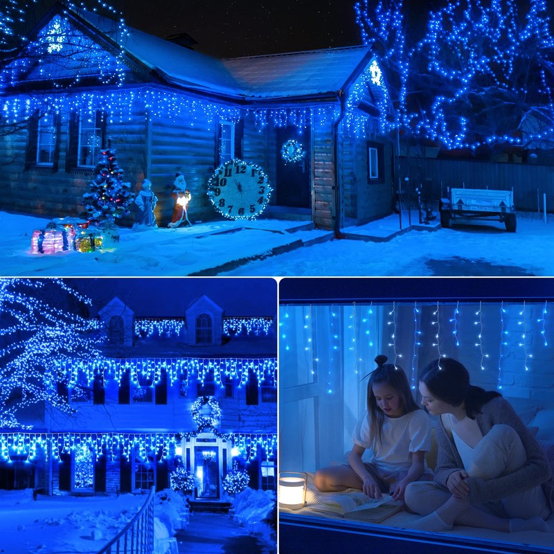 oopswow Icicle Lights Outdoor Decorations 300 LED 33ft 8 Modes