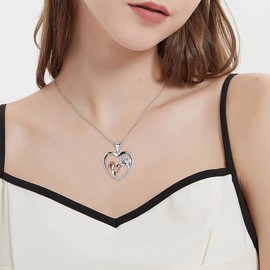 Girls and Horse Necklace, Silver Heart Pendant Necklace, Girl Necklace, Gifts for Girls, Women, Girlfriend, Wife, Mother, Daughter, Horse Lovers
