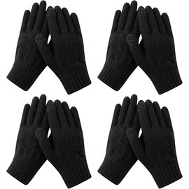 4 Pairs Womens Winter Gloves with Touchscreen Fingers Knit Texting Thermal Warm Gloves for Cold Weather, Black