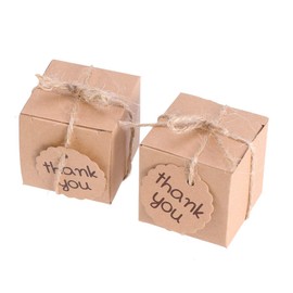 100pcs/50 Sets Thank You Boxes Kraft Box with Rope Favor Boxes Treat Boxes for Wedding Favors Baby Shower Birthday Party Supplies (Square)