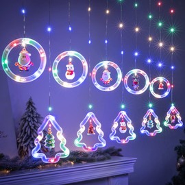 BLOOMWIN Christmas Lights, Fairy Lights, Window, Indoor, Ring and Christmas Tree Light Curtain with Christmas Decoration, Fairy Lights Curtain, Window Lighting, 3 m, 8 Modes, USB, Colourful