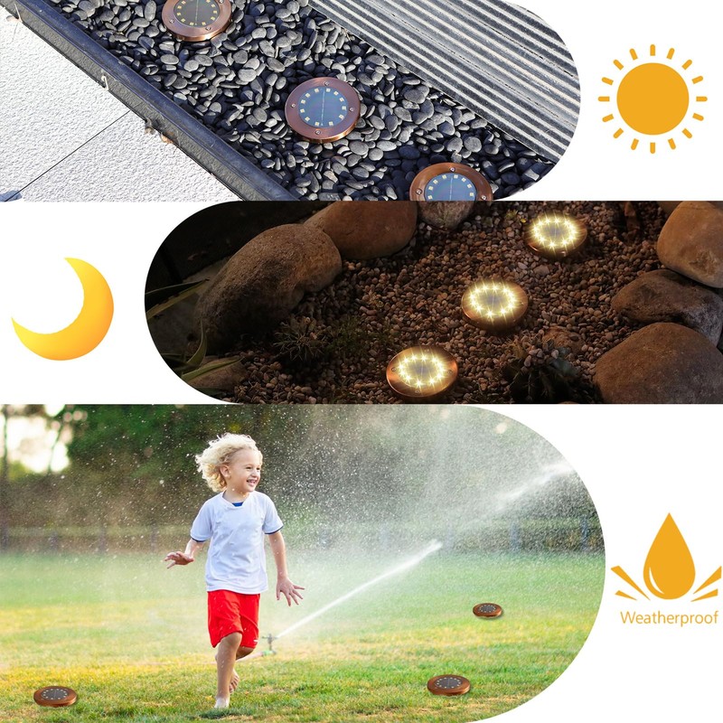 JKIMK Solar Ground Lights Outdoor Waterproof Flat Garden Solar Disk