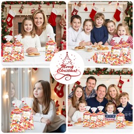 50 Pcs Christmas Treat Bags - Merry Christmas Gift Bags Bulk, Plastic Santa Claus Snowman Christmas Cellophane Cello Candy Cookie Goodie Bag with Twist Ties for Winter Xmas Christmas Party Favors