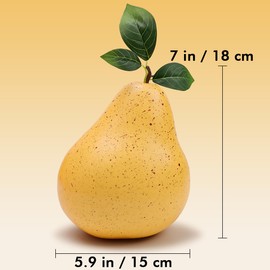 Gresorth 7 Inch Fake Huge Yellow Pear Decoration Artificial Oversize Fruit Display with Leaves Realistic Faux Craft for Kitchen Living Room Bedroom - 1 PCS