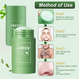 Pack of 2 Green Tea Mask Stick Probuk Natural Green Tea Purifying Smearing Mask, Green Tea Clay Mask, Moisturises Oil Control, Anti-Acne Blackheads, Solid Deep Cleaning Mud Film for Improves the Skin