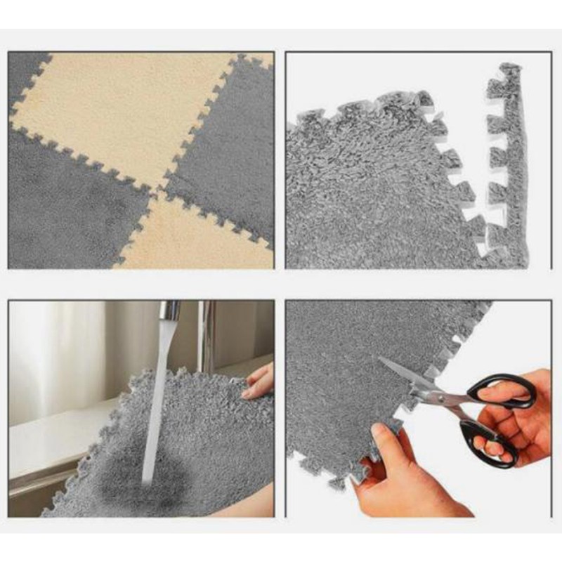 10Pcs Plush Foam Interlocking Carpet Tiles 11.8 X 11.8in Anti