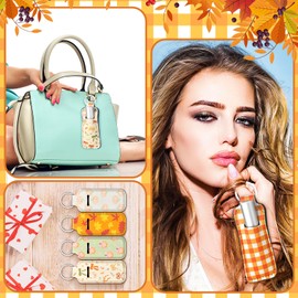 Ctosree 20 Pcs Thanksgiving Lipstick Holder Keychain Set Fall Pumpkin Lip Balm Holder Bulk with Portable Clip on Pink Bow Lip Gloss Pouch Keychain for Thanksgiving Autumn Farmhouse Fall Party Supplies