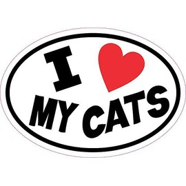 StickerTalk Oval I Love My Cats Vinyl Sticker, 5 inches by 3.5 inches