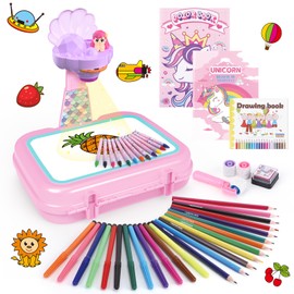 Drawing Projector for Kids,Arts and Crafts for Kids,Include Drawing Board,Crayons,Coloring Book,Stickers etc,Kids Toys for Age 3-5 Year Old Girls Christmas & Birthday Gifts (Mermaid Drawing Box)