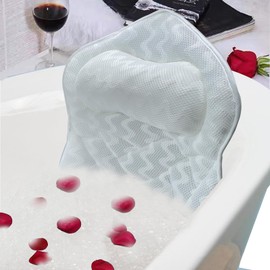 Vezyturly Bath Pillows for Head,Neck,Shoulder and Back Support,Tub SPA Relaxing Ergonomics Air Mesh Fabric Bathtub Pillow with 6 Strong Non-Slip Suction Cups (White)