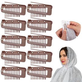 Paifeancodill Chunni Clips with Safety Pins, 10 Pcs Strong Chunni Grip Dupatta Setting Clips Indian, Snap Clips Hair Extension Clips Wig Clips to Secure Wig Clips with Rubber U-Shape Snap (Brown)