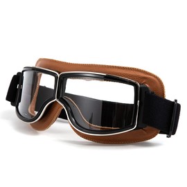 evomosa Retro Motorcycle Goggles Motocross Leather Glasses for Men and Women Sunglasses - Yellow Frame, Clear Lenses