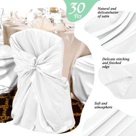 30 Pcs White Chair Covers, 43x55 inch Silky Satin Universal Chair Covers for Wedding, Fits All Type of Chairs,Removable Washable Chairs Slipcover Event Dinning Slipcover for Party/Event/Hotel/Banquet