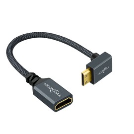 Twozoh Cable Adaptador Mini HDMI a HDMI en ángulo de 0.2M, Nailon Trenzado hacia Abajo en ángulo de 90° Mini HDMI a HDMI Cable de extensión Compatible con 3D/4K 1080p