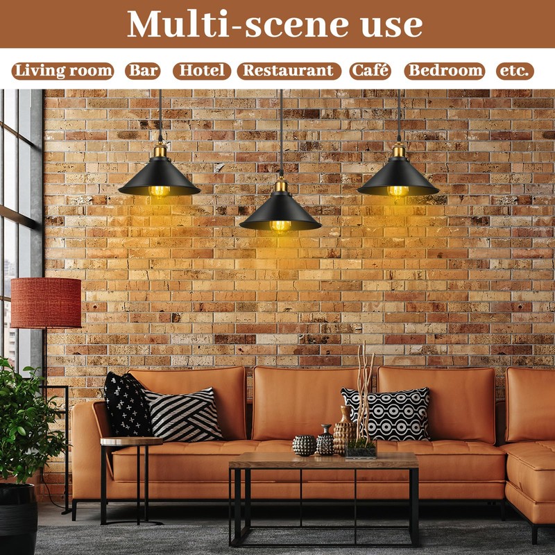 Retisee 6 Pieces Industrial Pendant Lights E26 E27 Base Black