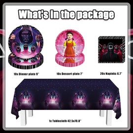 41pcs Game Birthday Party Decorations,Pink and Black Party Tableware Set Include Paper Plates with 2 Size, 42.5x70.8inch Waterproof Plastic Tablecloth and Napkins for Birthday