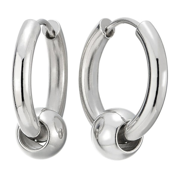 Stainless Steel Circle Beads Huggie Hinged Hoop Earrings for Men