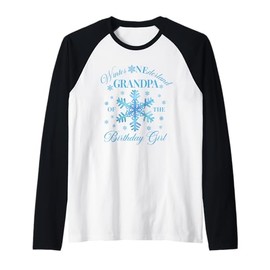 Mens Grandpa of The Birthday Girl Snowflakes Winter Onederland Raglan Baseball Tee