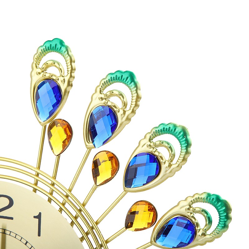 Iron Modern Wall Clock Large 3D Peacock Shape Non Ticking